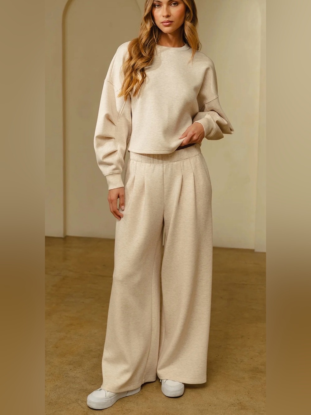 T/S Thrive Society Women's Cream Wide-Leg Stretch Lounge Pants sweatpants